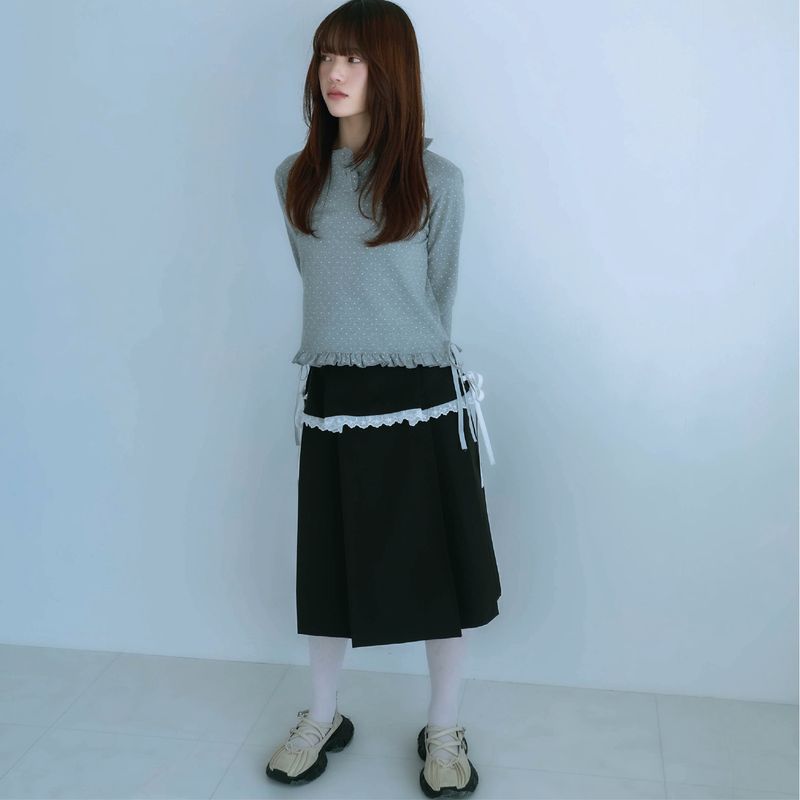 ribbon pleated skirt (black)