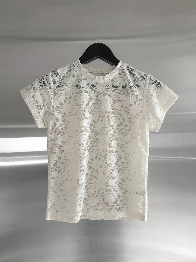 Floral Punching Lace Short Sleeve Tee