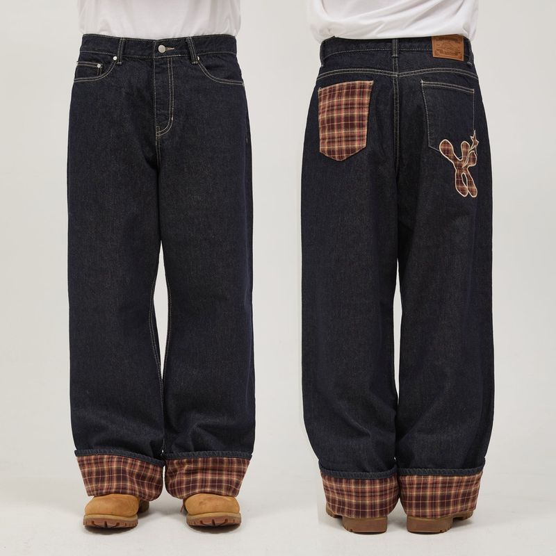 Check Applique Roll Up Pants