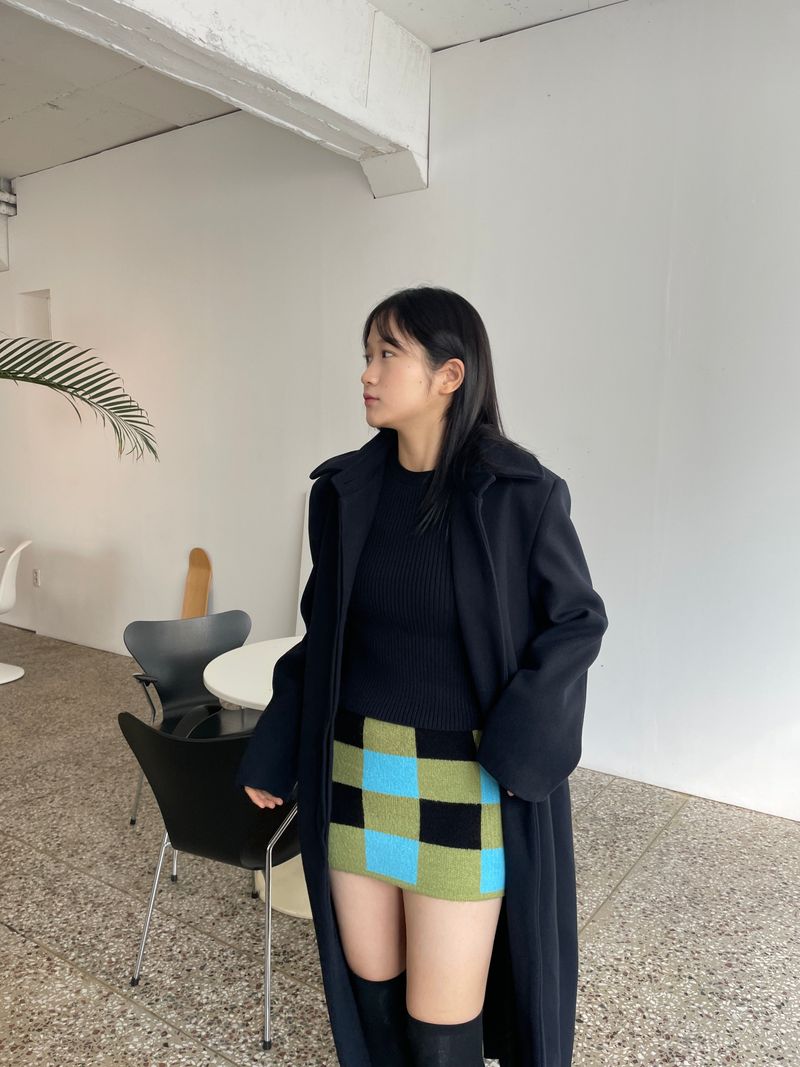 Checkerboard knit mini skirt