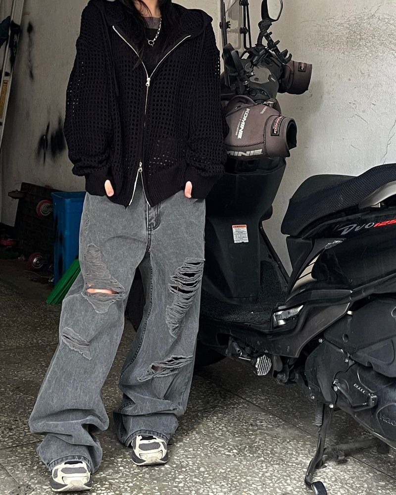 Kai Destroyed Black Jeans Wide Pants