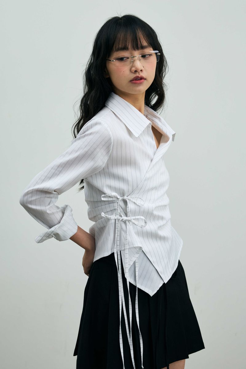 EVE STRIPE WRAP SHIRT / WHITE