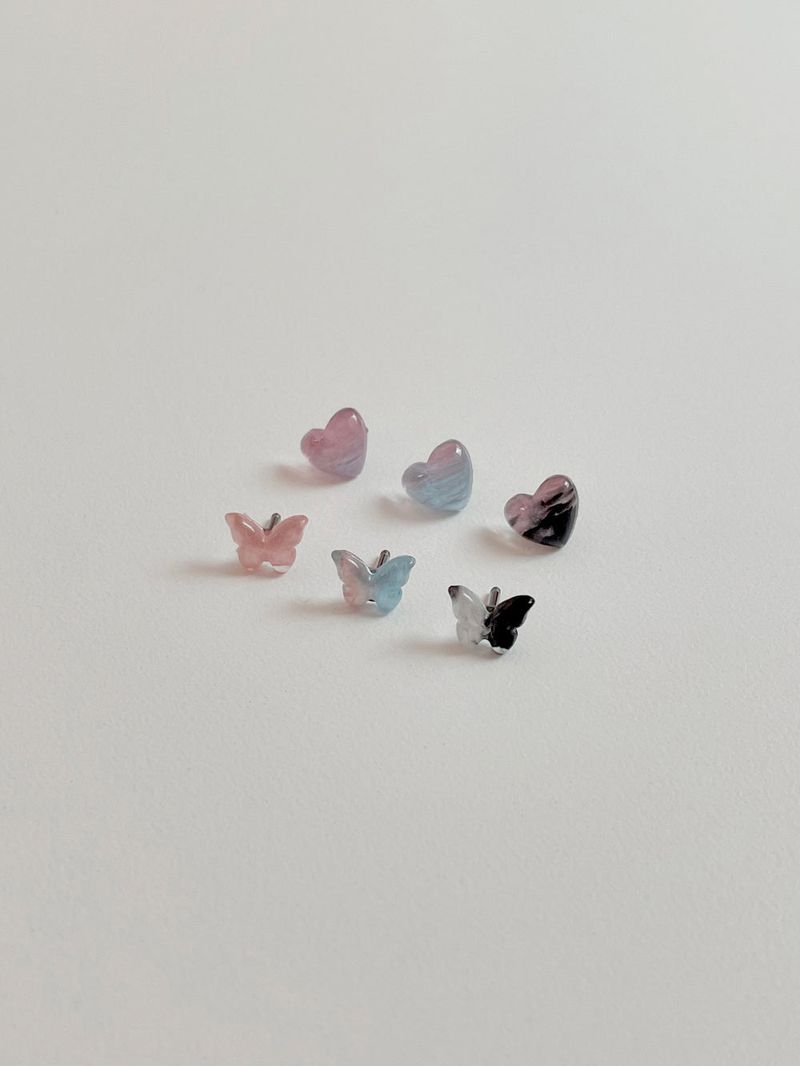 Glitter butterfly heart piercing / 3 colors / 2 option