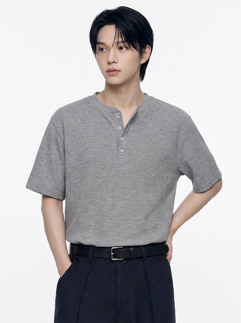 standard waffle henley neck short-sleeve t-shirt (3color)