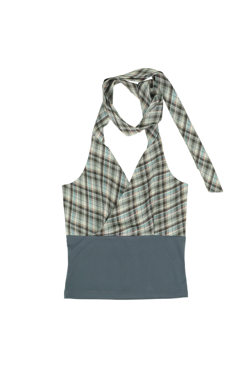 MINT CHECK HALTER TOP