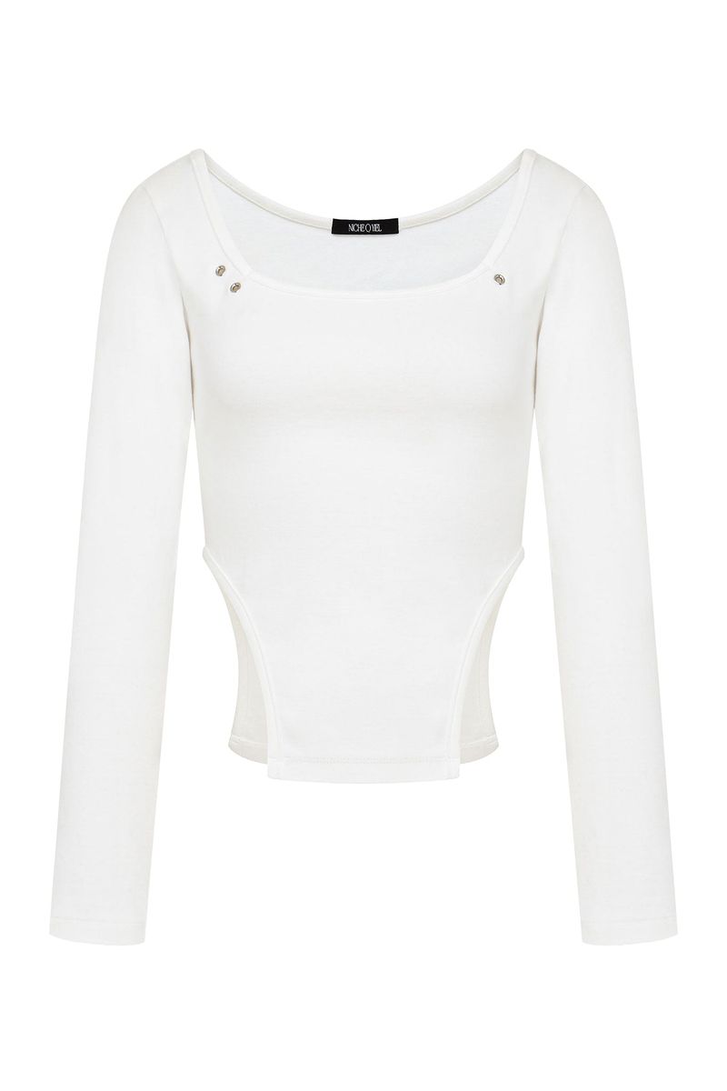 Eyelet side-cut tee (white)