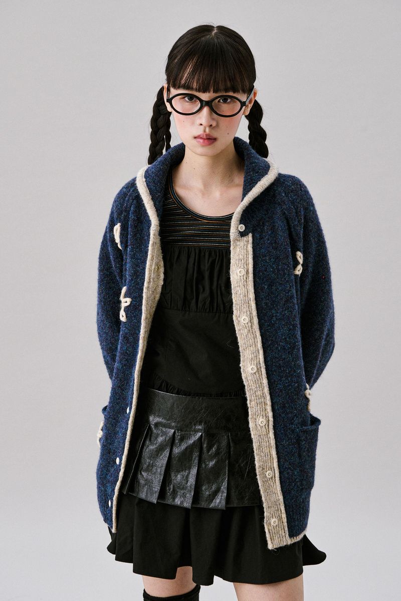 Flower Color Knit Cardigan [Navy]