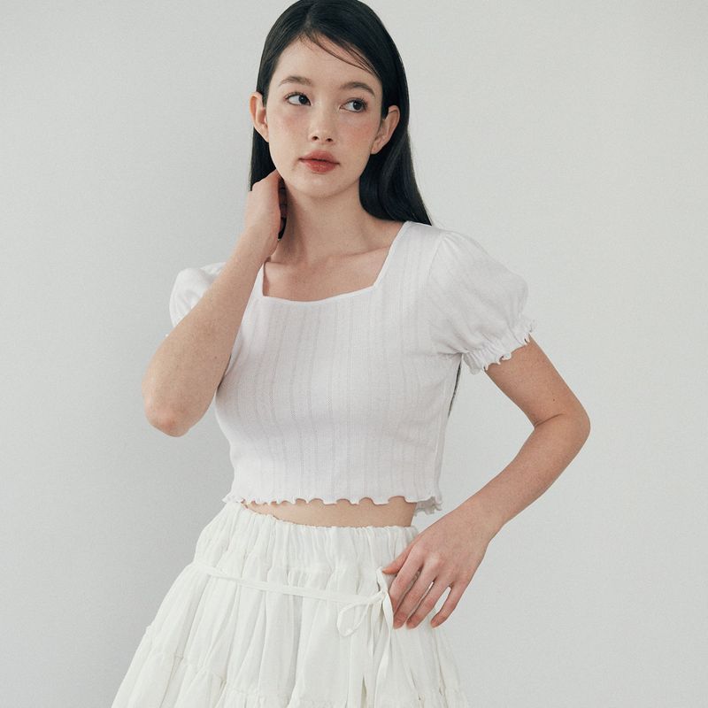 フリルクロップTシャツ - ホワイト