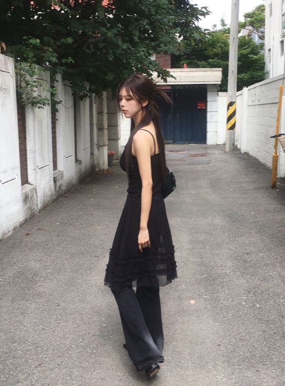 テット デニム ウォッシング ローライズ ブーツカット パンツ