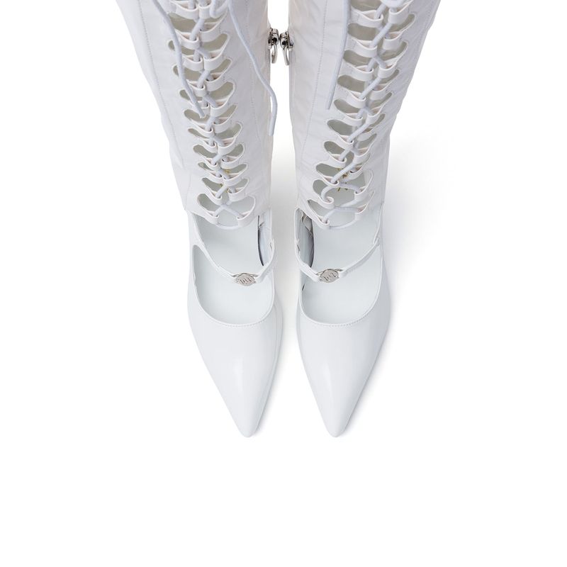 Thigh High Lace-Up Stiletto Boots Heel(White)