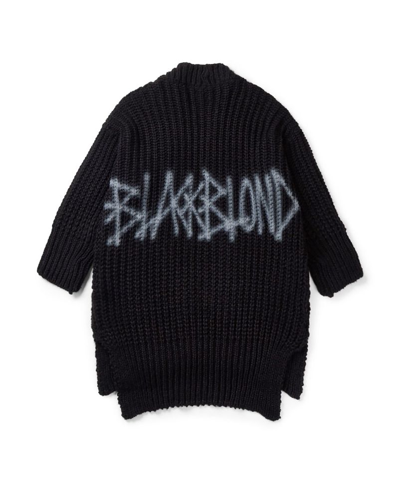 BLACKBLOND（ブラックブロンド）の「BBD グラフィティロゴドロップドフローニットカーディガン (ブラック)（トップス）」