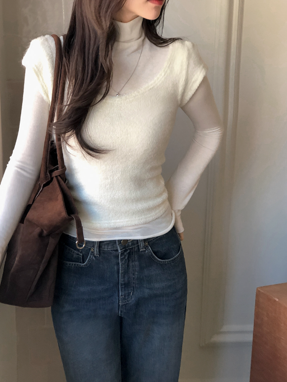 Terry U-neck Cap Short Sleeve Knit (2color)