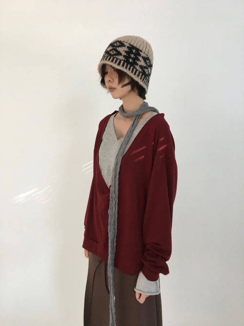 Ripi Side Button Knit+Scarf (4color)