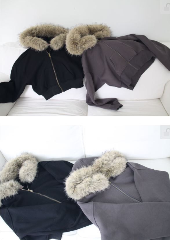 Cropped Fur Hooded Zip-Up (2color)