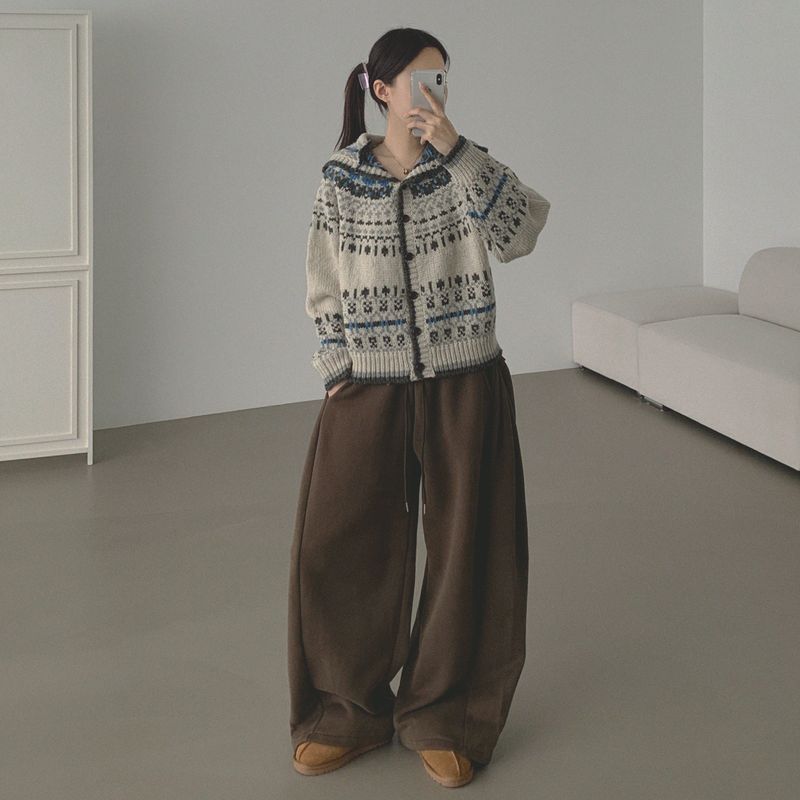 LONG / Back pocket napping wide banding pants
