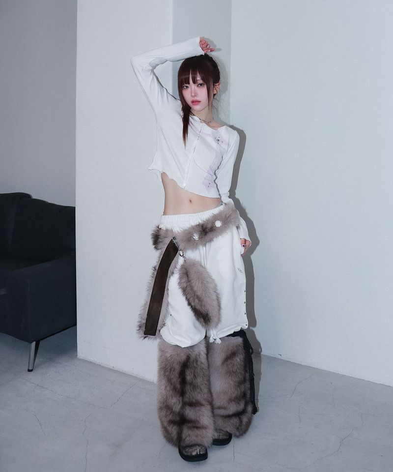 fur loop eyelet belt - beige