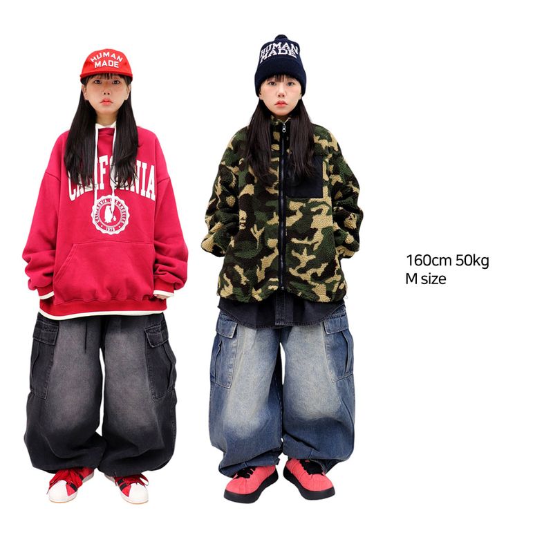 Vintage-Washed Denim Cargo Balloon Pants