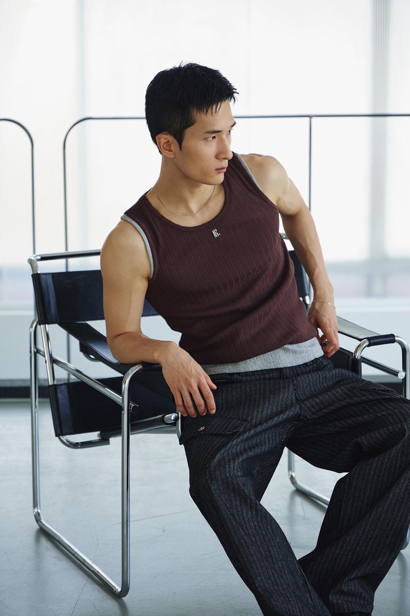 High ribbed logo sleeveless(Brown)