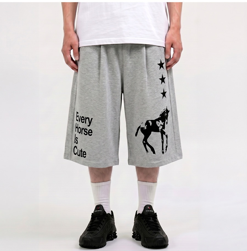 Balloon Curved Sweat Bermuda Pants Gray Horse