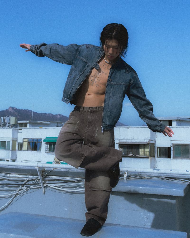 Mounted denim short jacket / Vintage blue