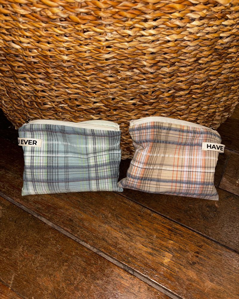 Check flat pouch - orange , S size