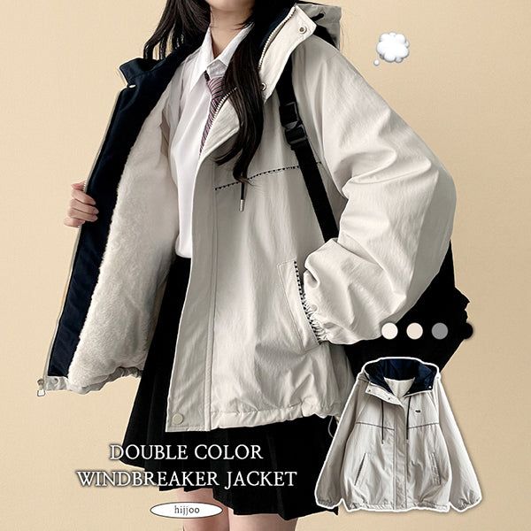 Raden color matching checkline zipper string high neck padded jumper