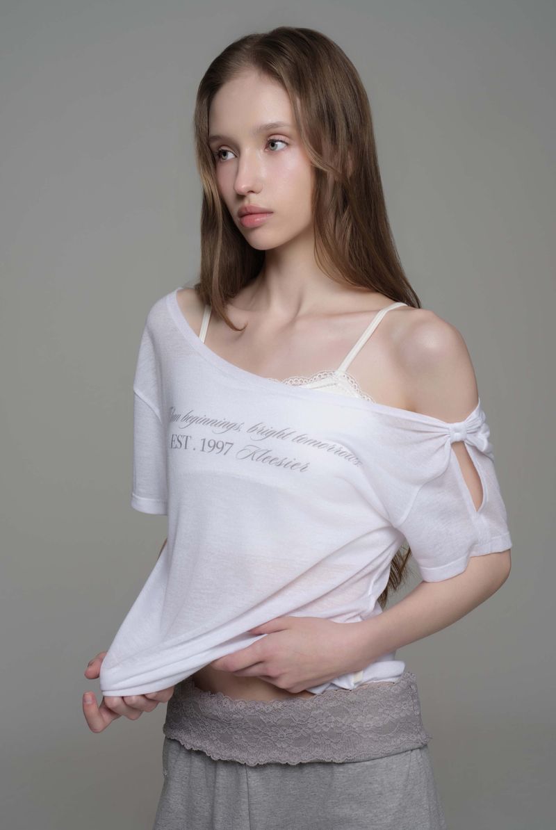 Powder sheer ribbon top, White