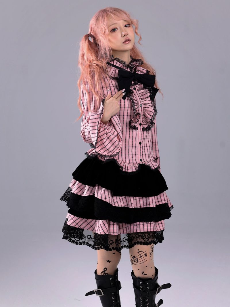 EVIL TOOTH Velvet Quartet Striped Symphony Notes Elements Old-fashioned Fluffy skirt