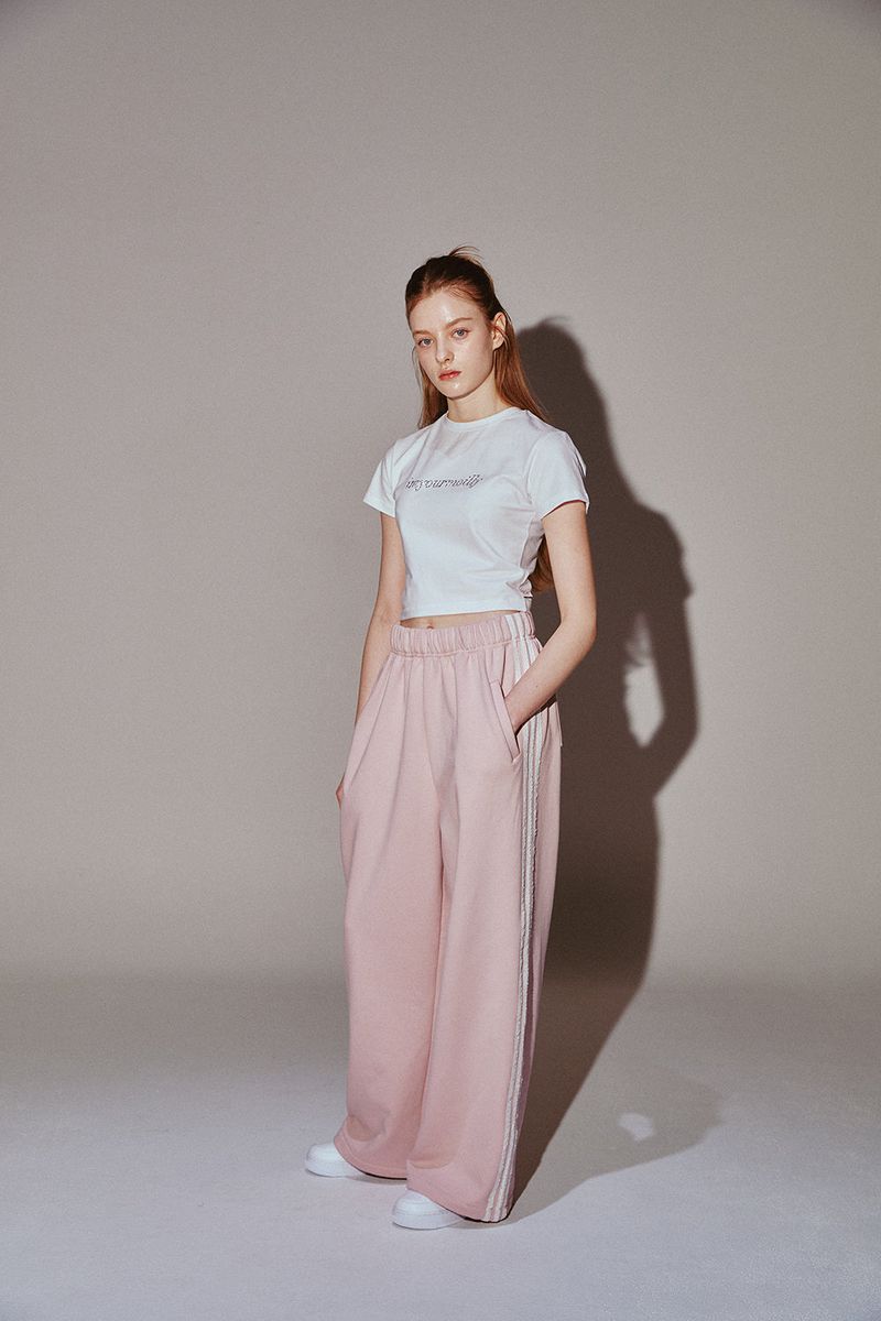 Lace Tape Track Pants Pink