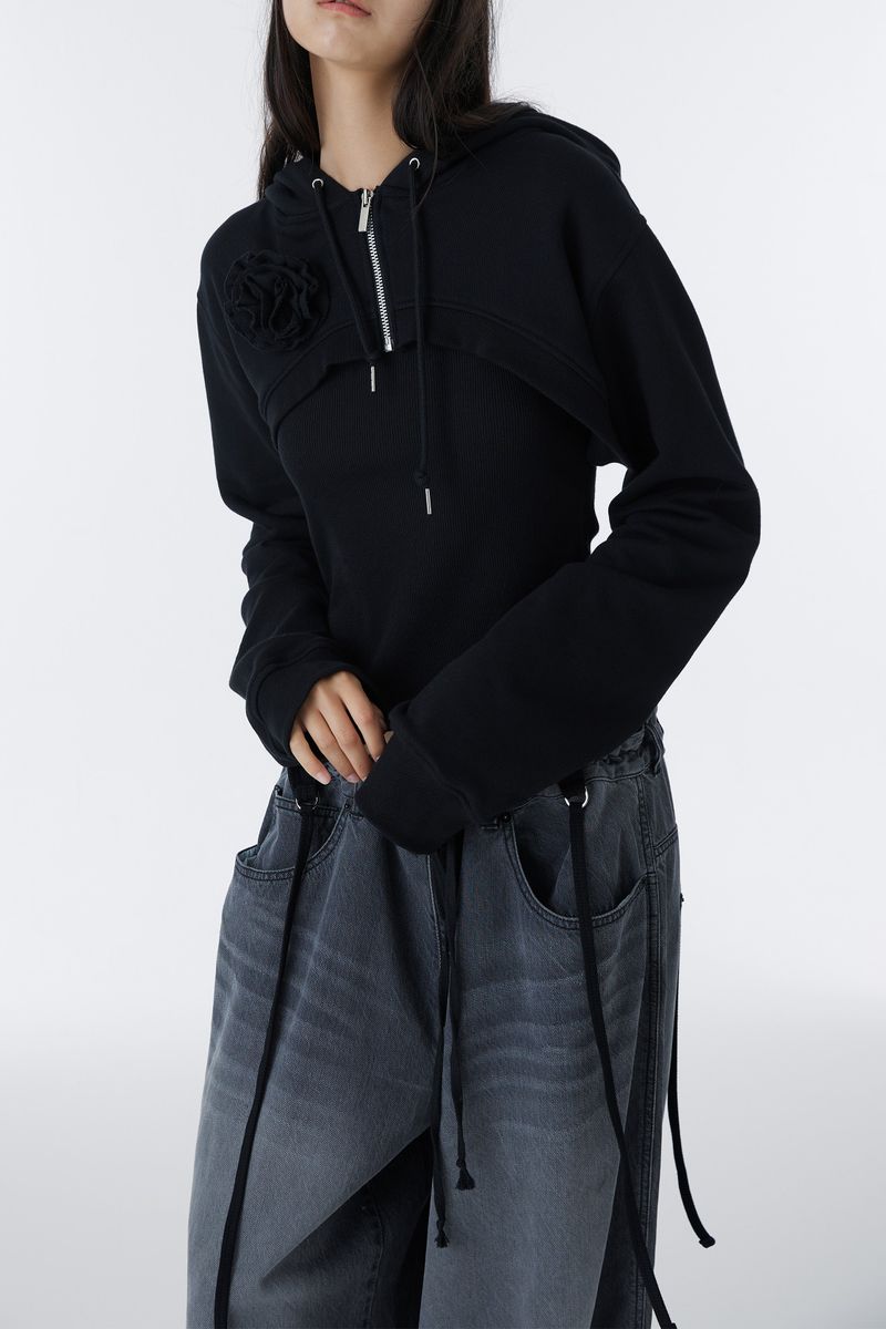 CORSAJE CROP ZIP-UP HOODIE (BLACK)