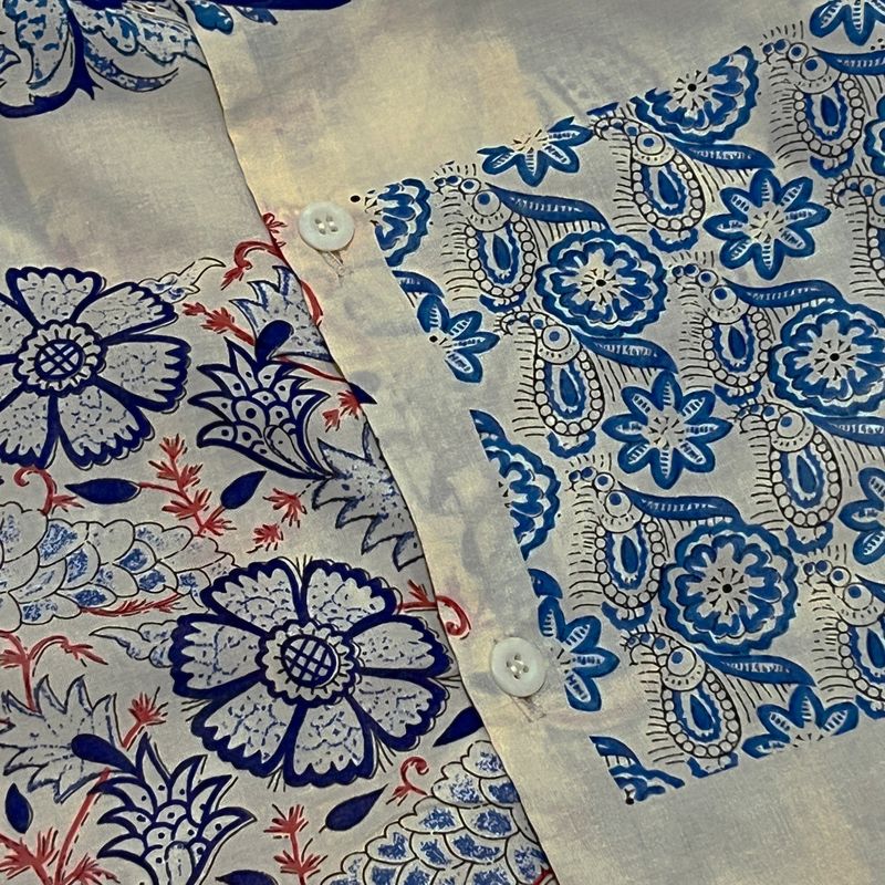ethnic paisley open collar shirt_blue