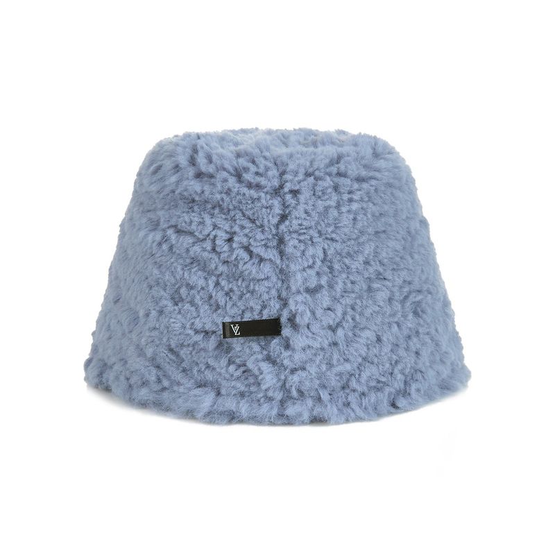 Fur Long Label Boucle Drop Bucket Hat Blue