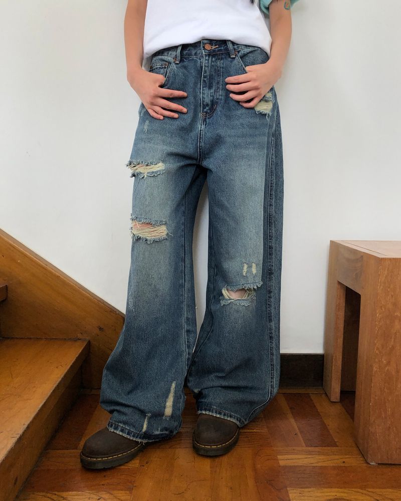 Babun Distressed Wide Denim Pants