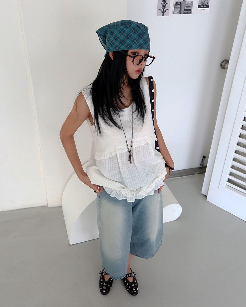 [UNISEX] Checkered linen square scarf
