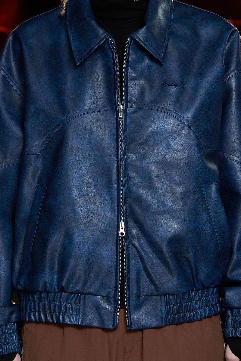 FAUX LEATHER WESTERN BLOUSON / BLUE