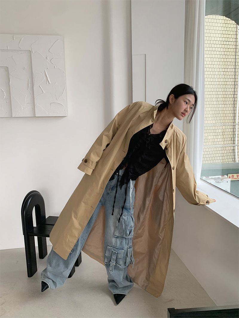 HIGH NECK MAXI TRENCH COAT (3C)