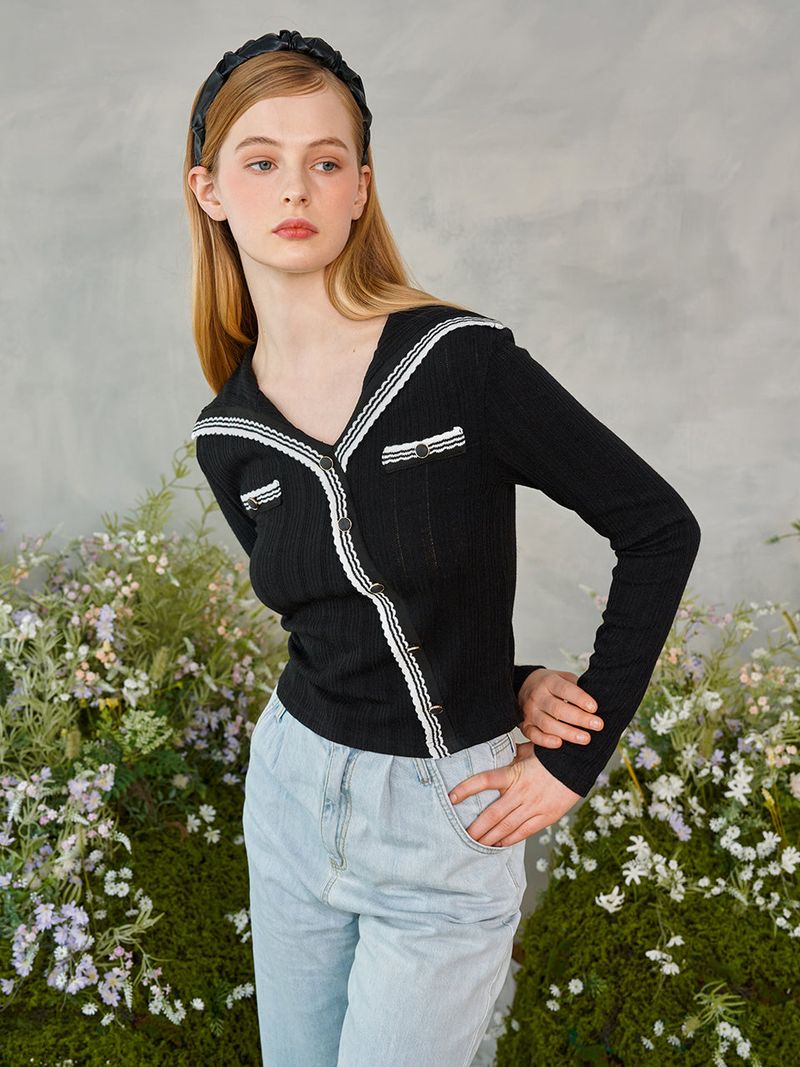 Diagonal Button Knit Cardigan