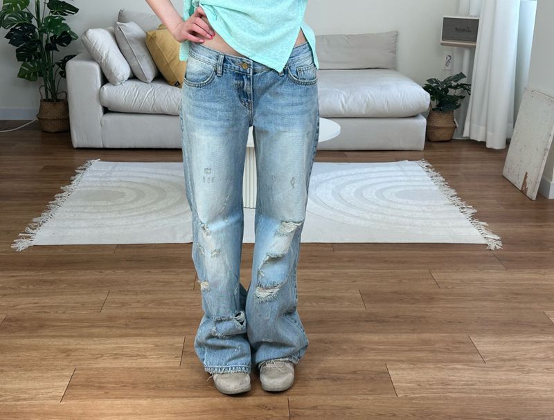 lowrise distressed denim