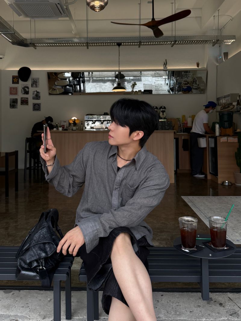 Mist checkered long sleeve shirt