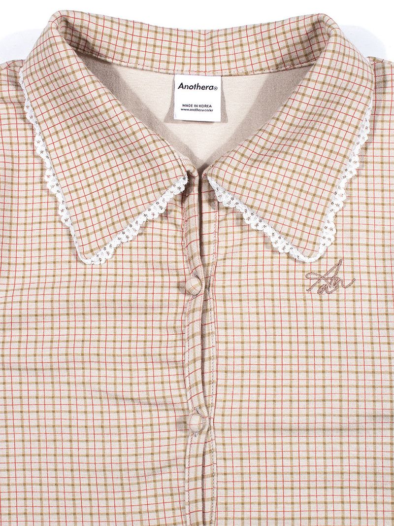 CHECK LACE SLIM SHIRT_Beige