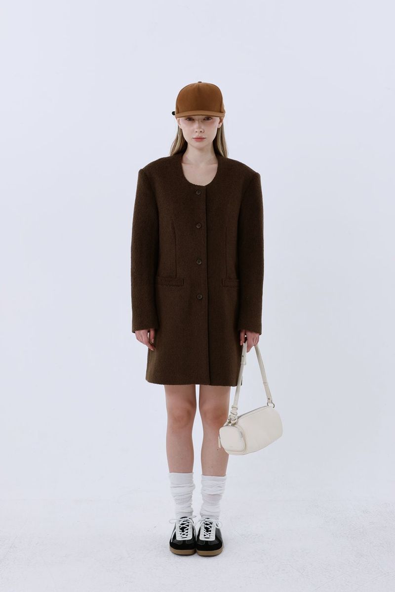 WOOL-LIKE LONG COAT_BROWN