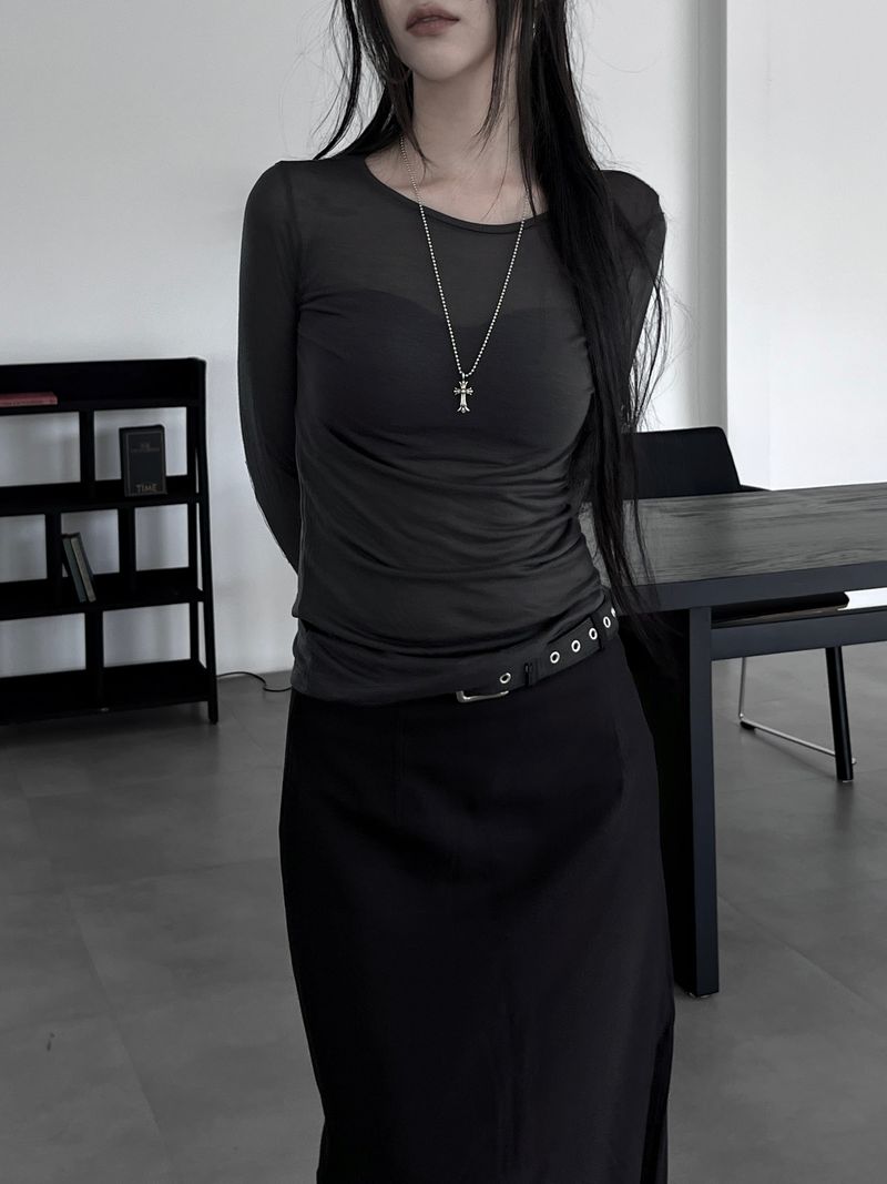 layered see-through long sleeve T (4color)