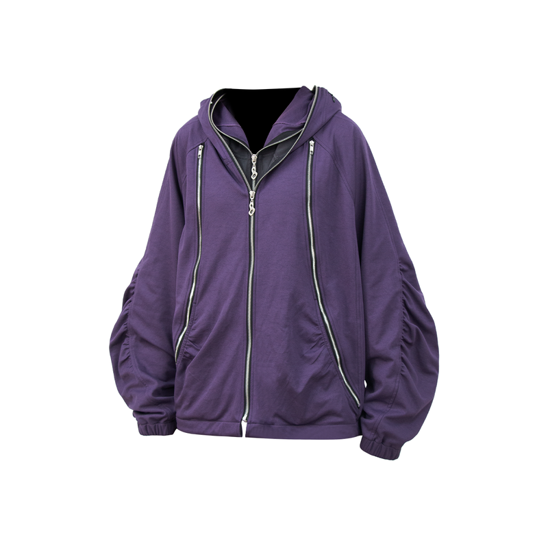 RELABEL (Dream Fracture) Multi-Zip Genuine Double-Layer Cut Four-Zip Hooded Back-Zip Oversized Sweatshirt