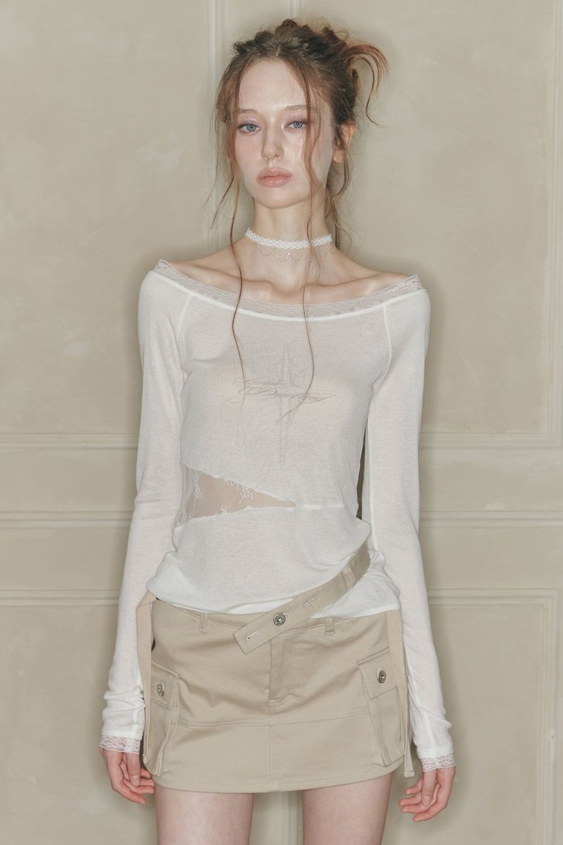 PAIN OR PLEASURE（ペインオアプレジャー）の「LACE BOATNECK TOP white（Tops）」