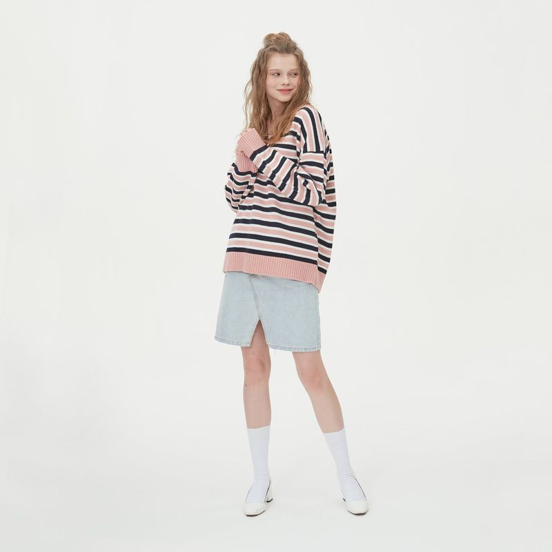 STRIPE V NECK KNIT_PINK