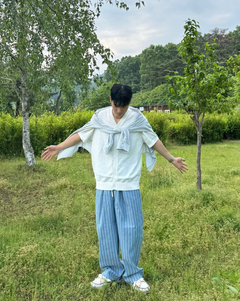 リネンストライプバンドパンツ