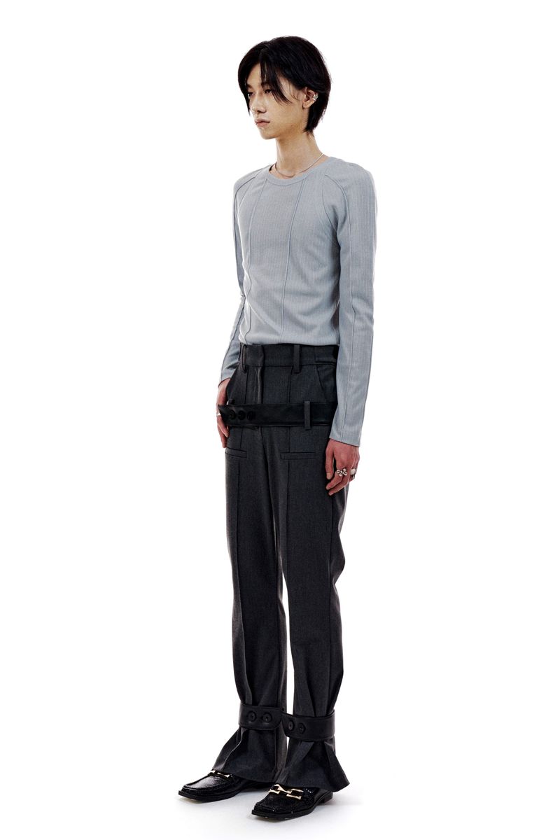 LEATHER STRAP TAILORED PANTS