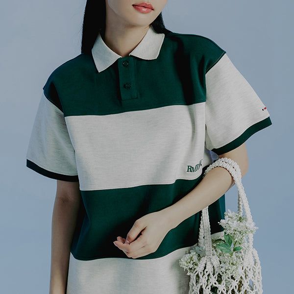 ROMANTIC CROWN（ロマンティッククラウン）の「STRIPE RUGBY POLO_GREEN（Tops）」