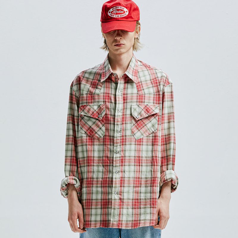 03s plaid western shirt red