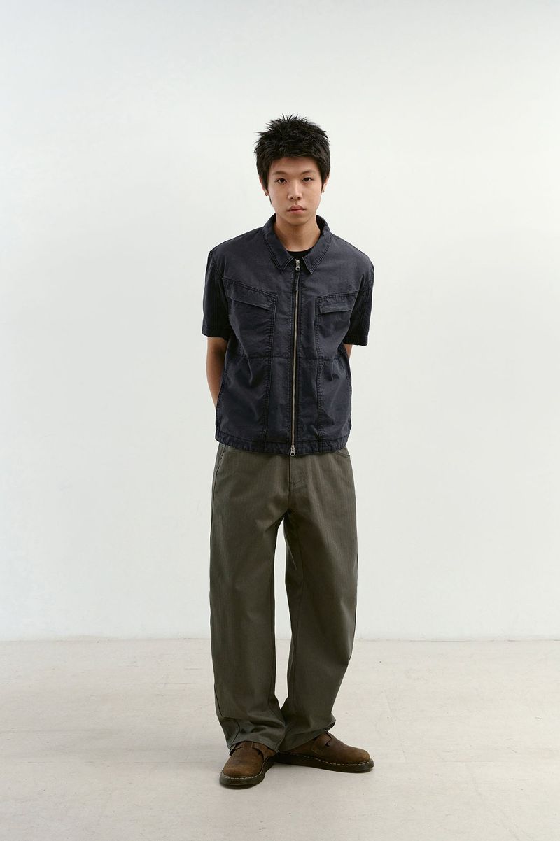 Vintage Washed Flap Pockets Work Shacket (Washed Charcoal)